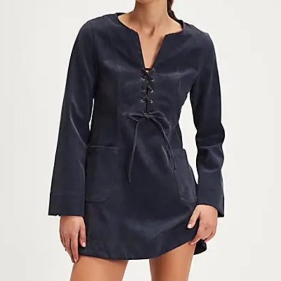#35 NWT Free People Bradley Faux Suede Mini Dress in Deeper Iris - Picture 5 of 6